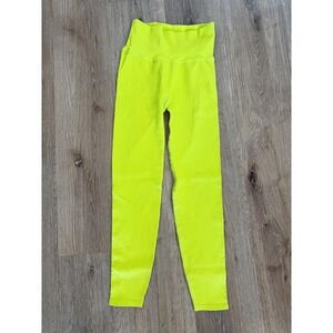 Good American‎ Ribbed Leggings Womens 00/0 Neon Yellow High Rise Seamless Active